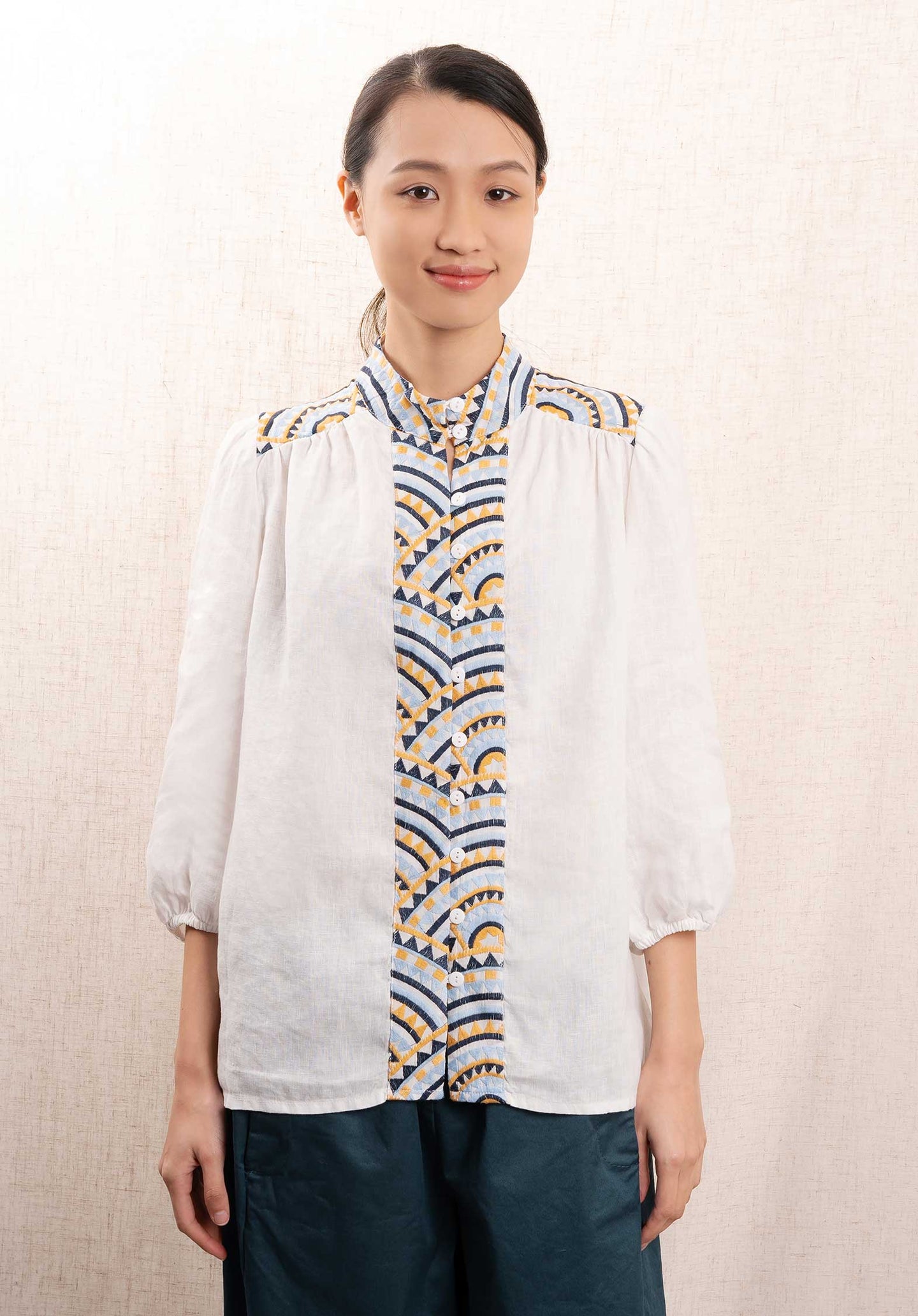 Blouse 250109 White-Mustard