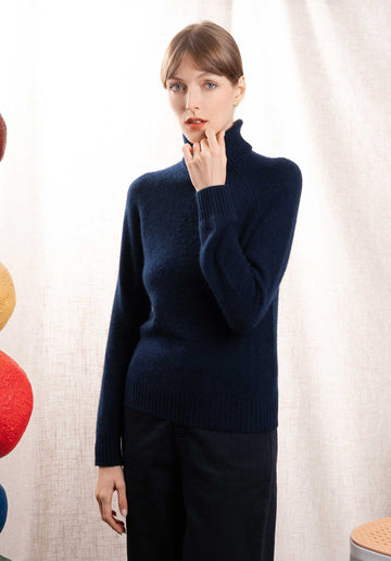 Turtleneck Knitted Anchor Roll Navy