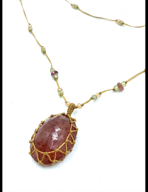 Necklace  Tibetan Long Pink-Quartz