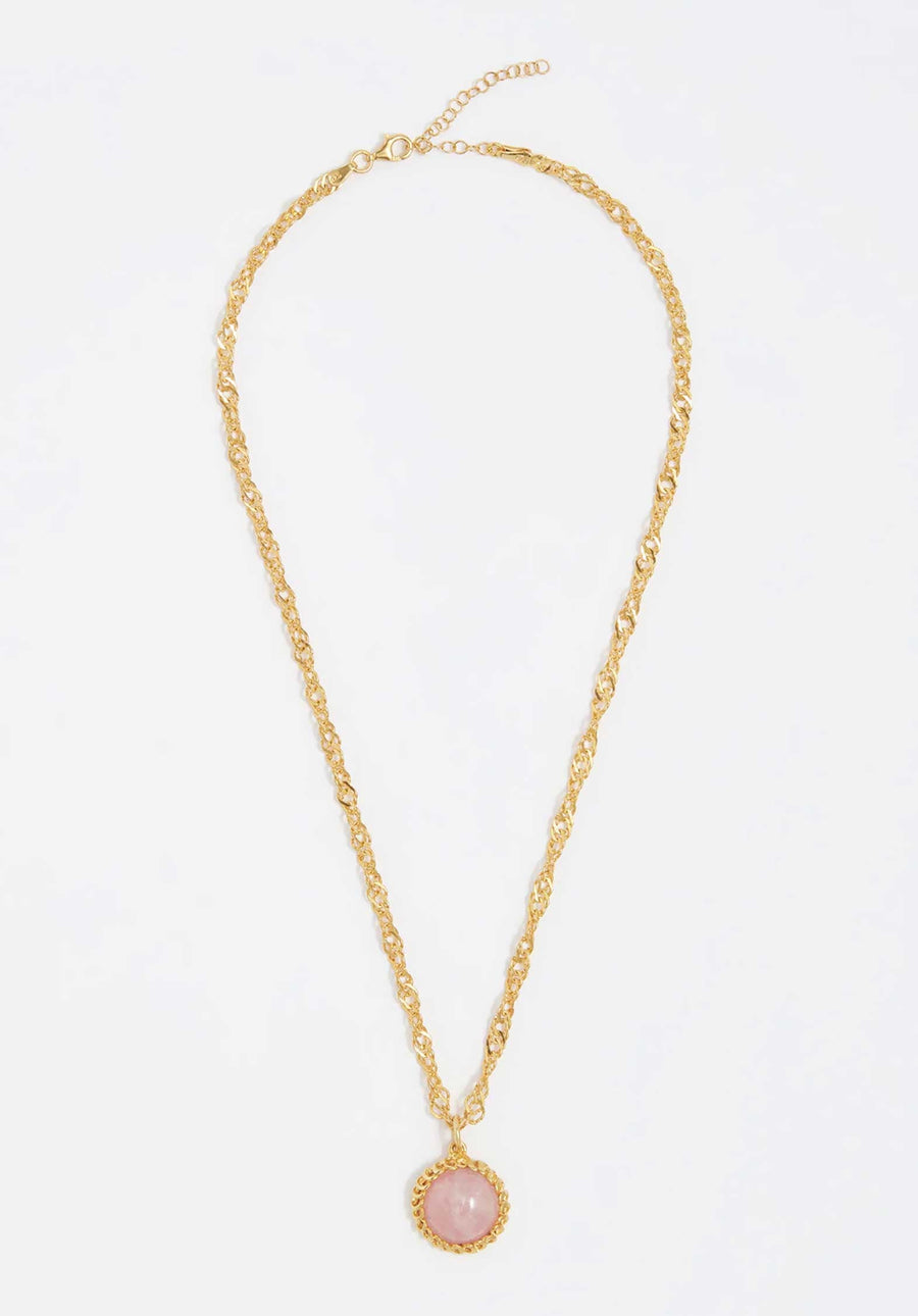 Necklace Rose Quartz Neck Gold-Pink