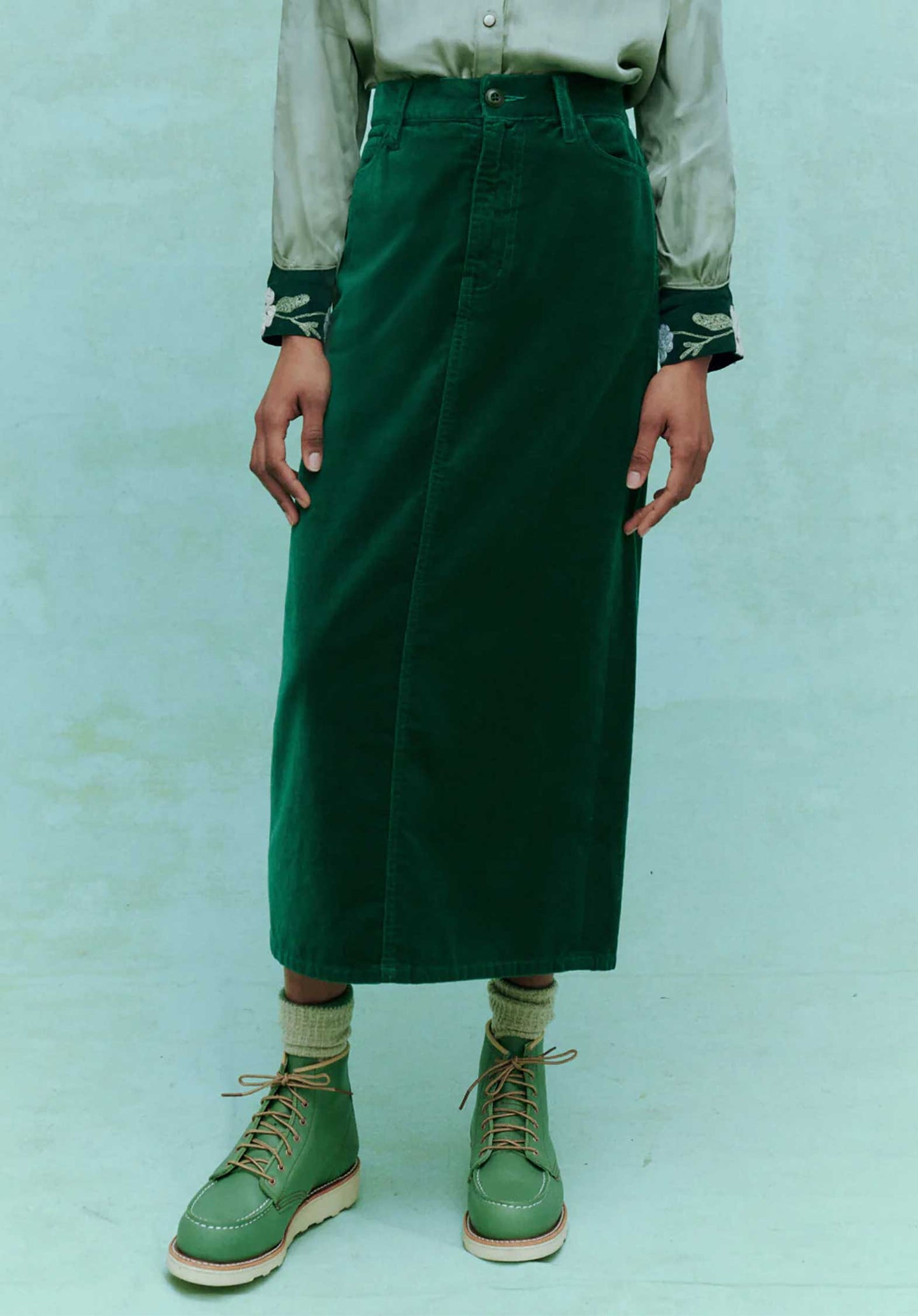 Skirt Velvet Column Emerald