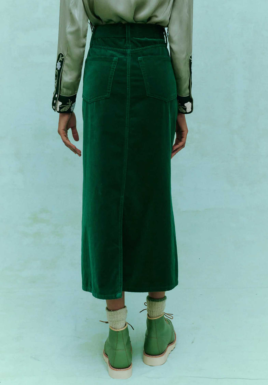 Skirt Velvet Column Emerald