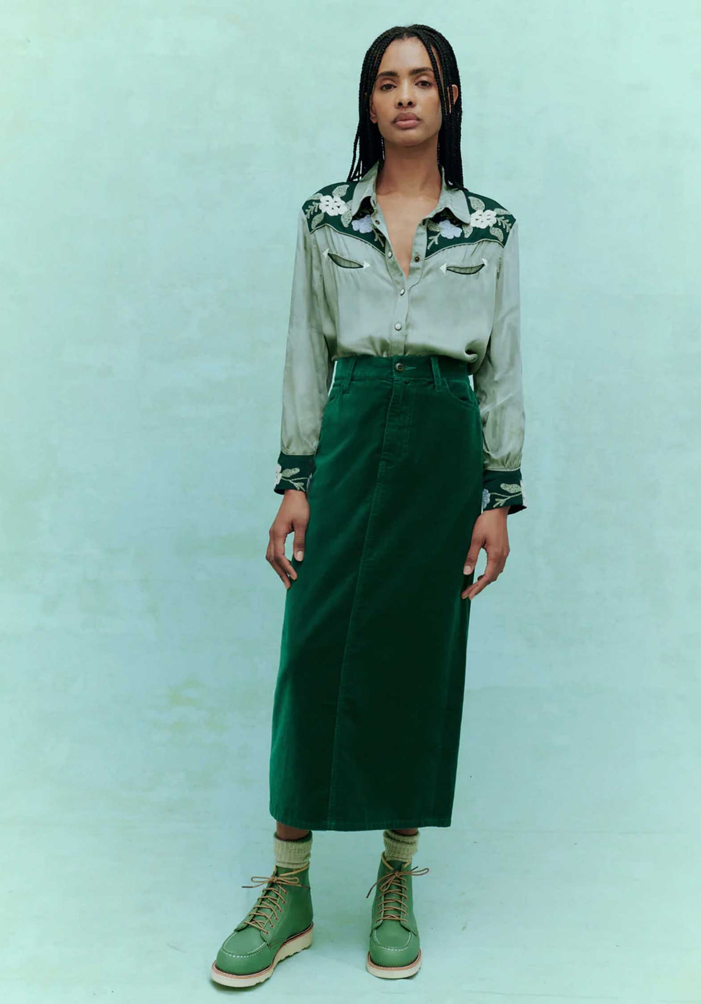 Skirt Velvet Column Emerald
