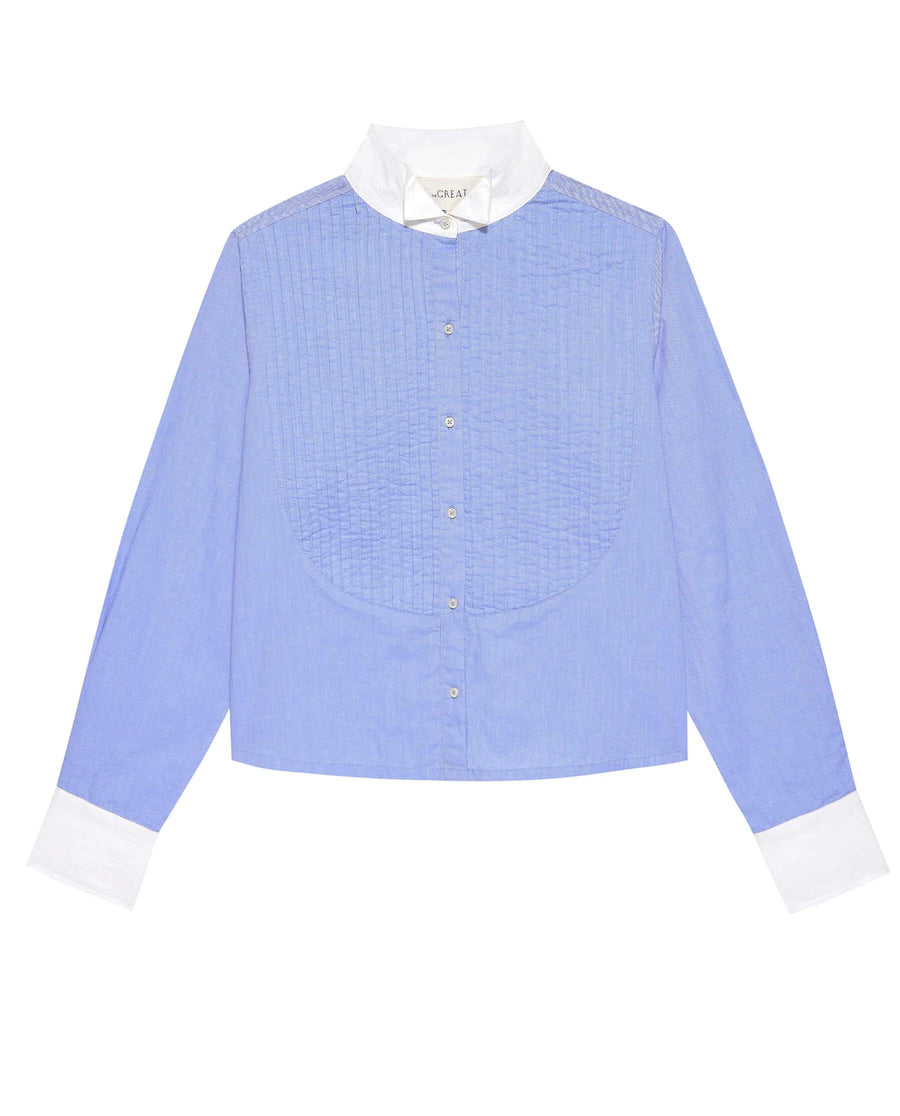 Blouse T1247844 Pleated Tux Blue-Oxford-White