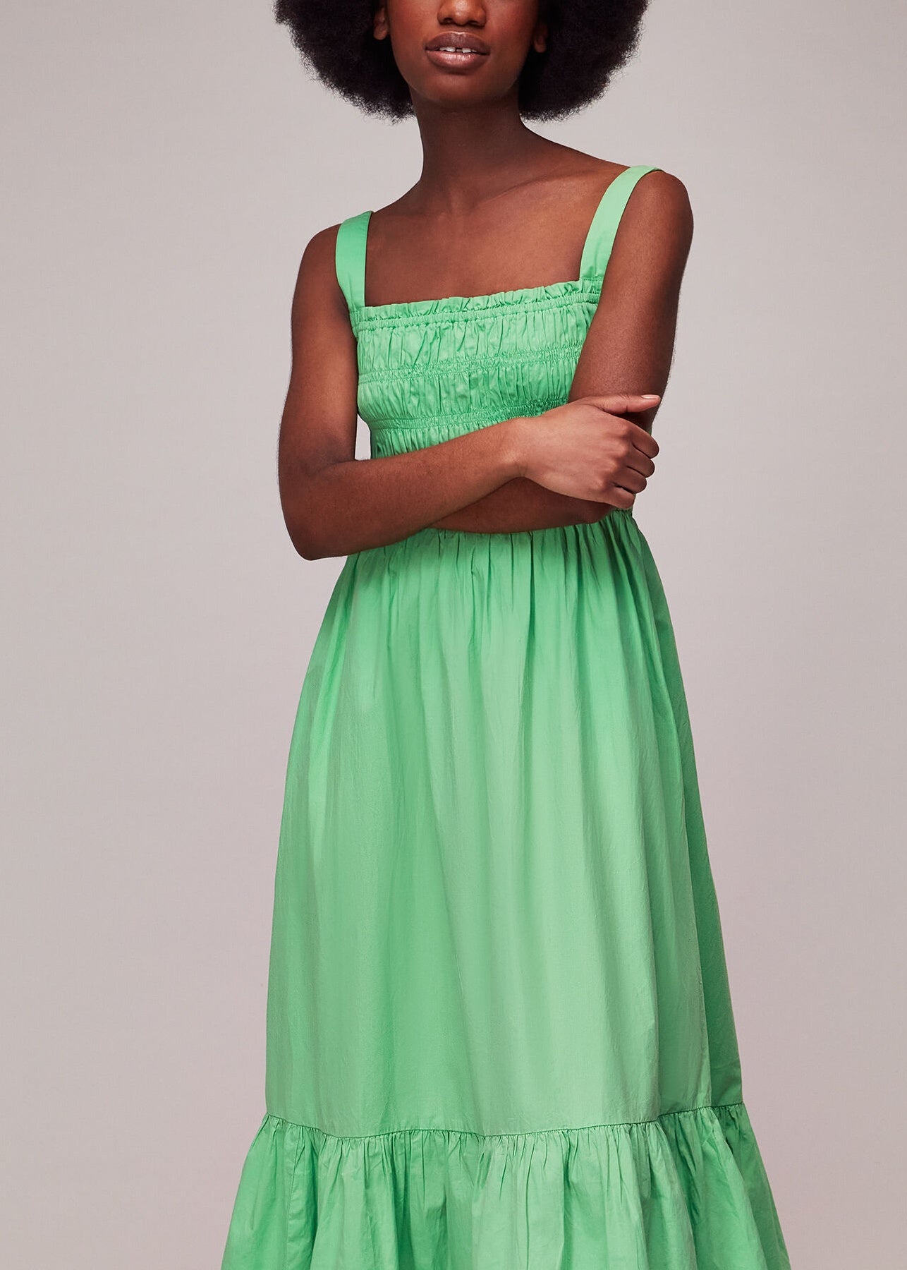 Greta Ruched Poplin Dress 36737 Green
