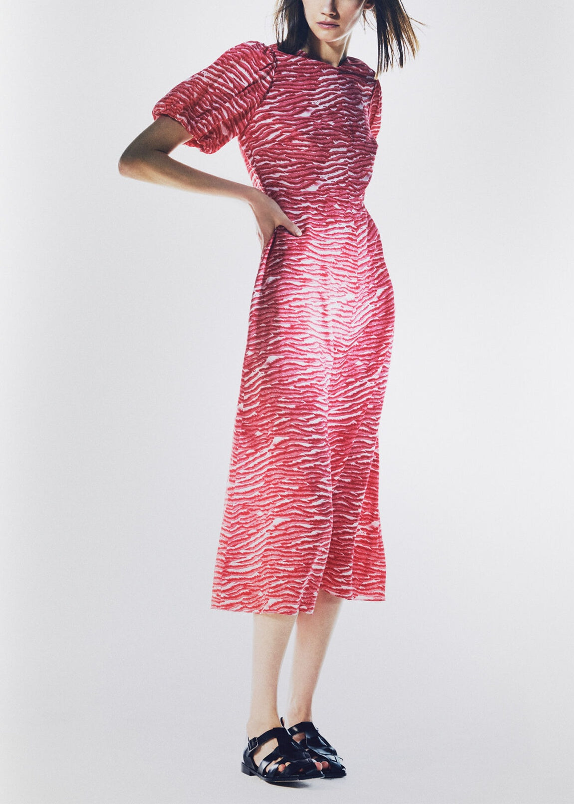 Seafoam Zebra Silk Midi Dress 34951 Pink-Multi