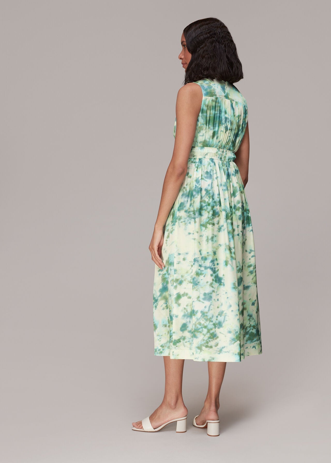Waterflower Silk Midi Dress 35093 Green-Multi