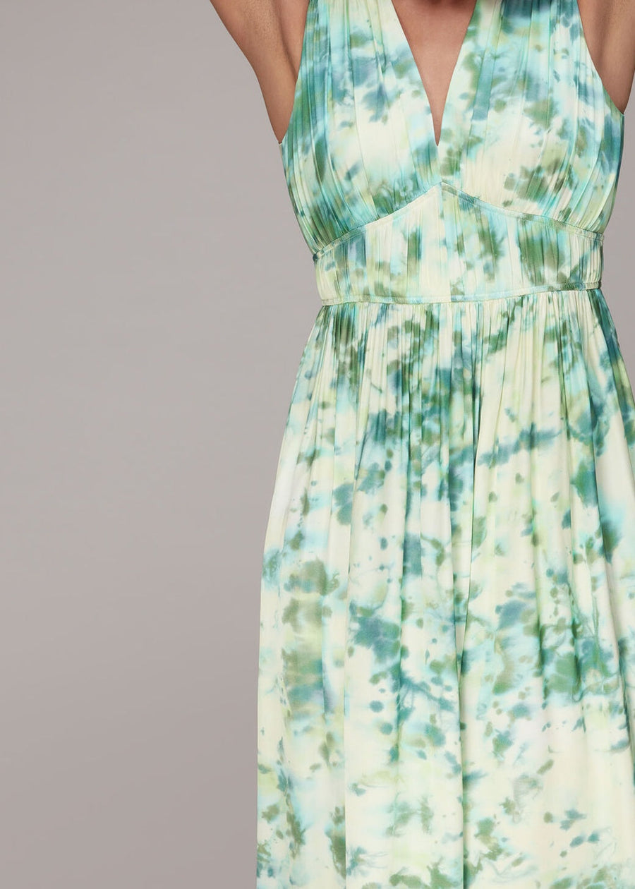 Waterflower Silk Midi Dress 35093 Green-Multi