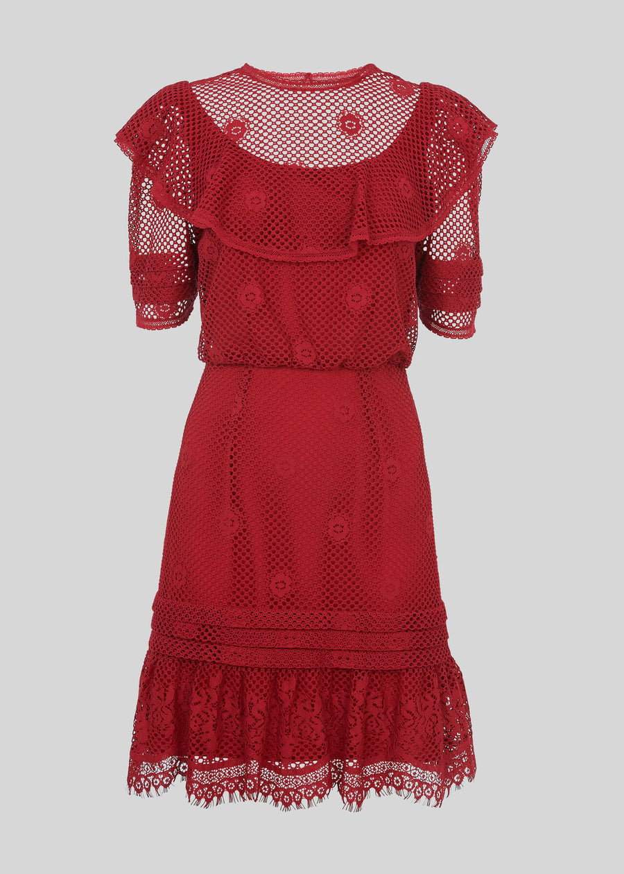 Mariah Lace Ruffle Dress 31068 Red
